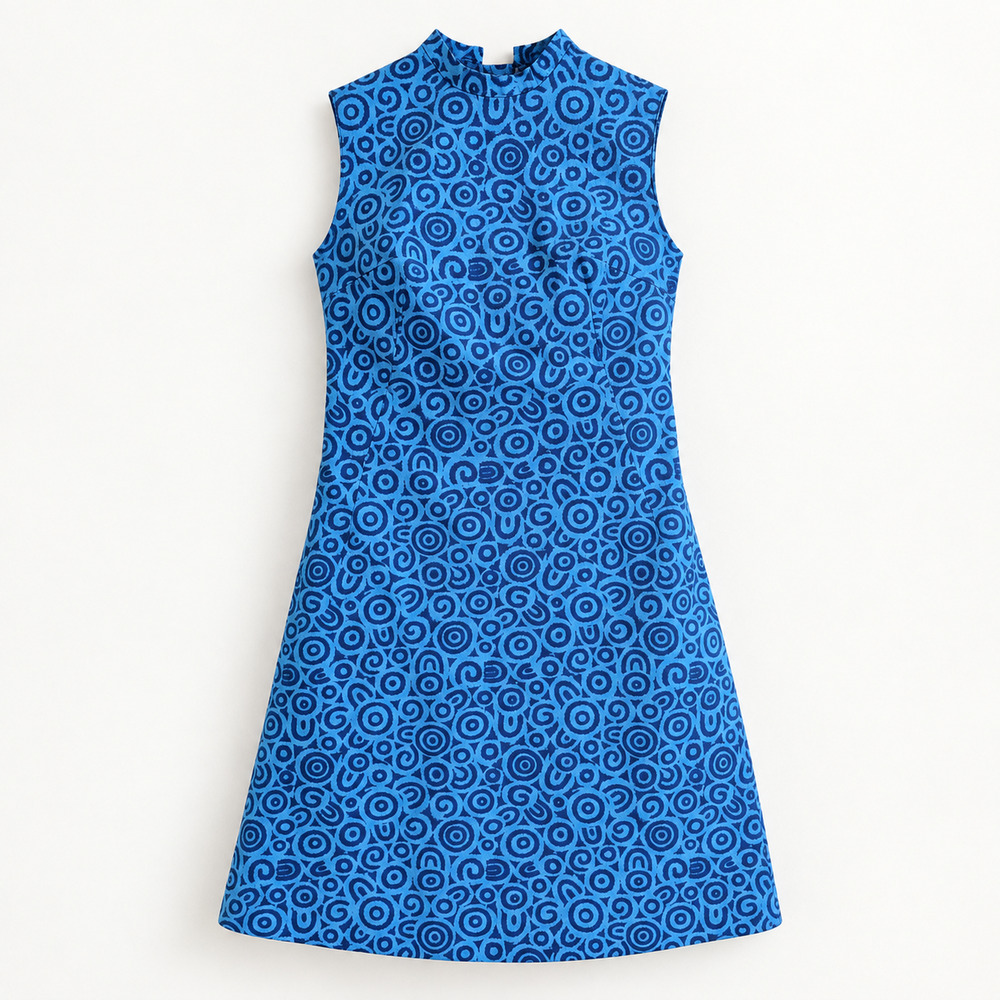 Vintage 60s Finn-Femina Finland Blue Cotton Mod Shift Dress Size 36